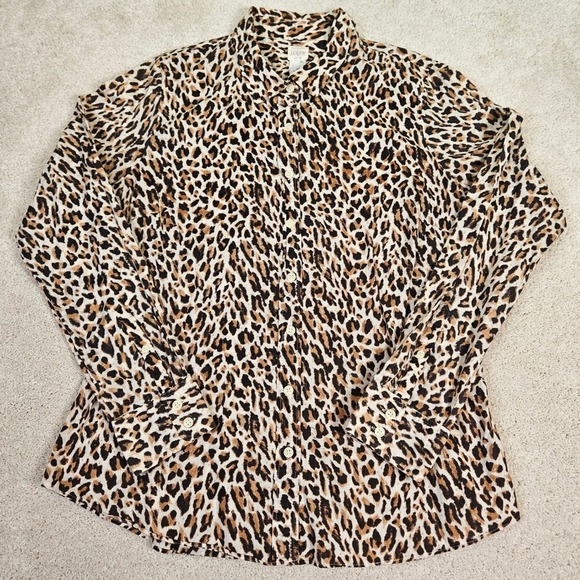 Women's J. Crew Perfect Shirt Size L Leopard Print Long Sleeve Button Down Top - Picture 1 of 6
